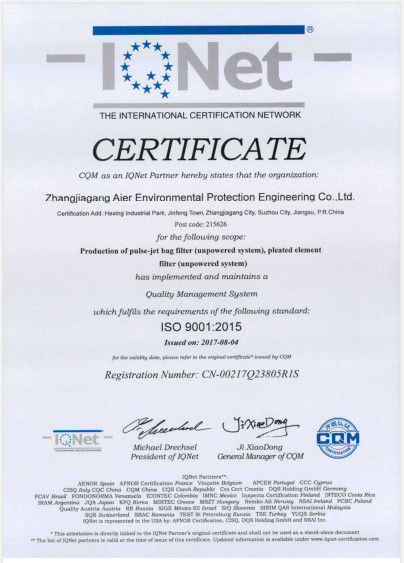 Çin Zhangjiagang Aier Environmental Protection Engineering Co., Ltd. Sertifikalar
